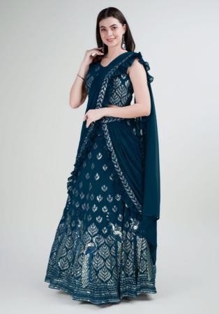 Picture of Fascinating Georgette Navy Blue Lehenga Choli