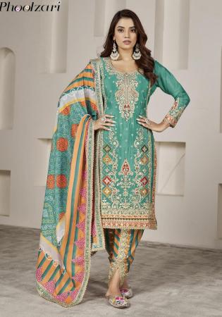 Picture of Chiffon Light Sea Green Straight Cut Salwar Kameez