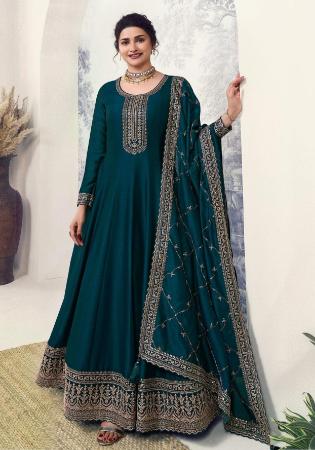 Picture of Fine Silk Midnight Blue Anarkali Salwar Kameez