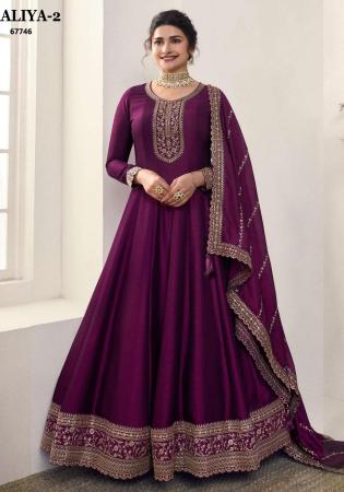 Picture of Delightful Silk Saddle Brown Anarkali Salwar Kameez