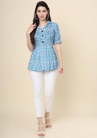 Picture of Pleasing Cotton Light Blue Kurtis & Tunic