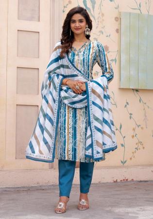 Picture of Grand Cotton Teal Readymade Salwar Kameez