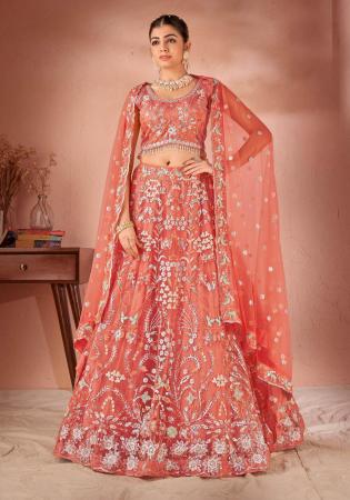 Picture of Excellent Georgette & Net Light Coral Lehenga Choli