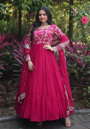 Picture of Cotton & Georgette Light Pink Readymade Gown