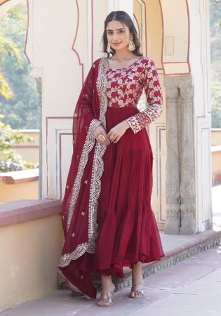 Picture of Exquisite Cotton & Georgette Maroon Readymade Gown