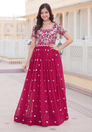 Picture of Beautiful Georgette Medium Violet Red Readymade Gown