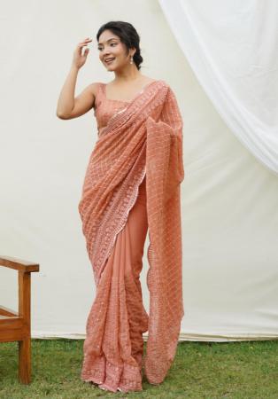 Picture of Superb Georgette Rosy Brown Saree