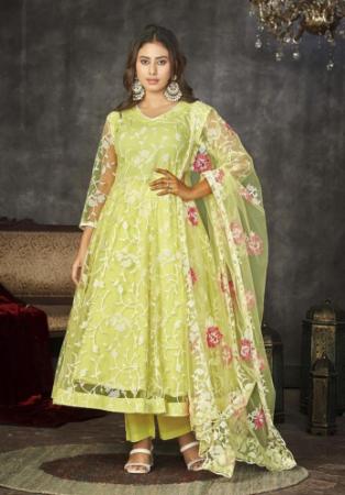 Picture of Good Looking Net Dark Khaki Anarkali Salwar Kameez