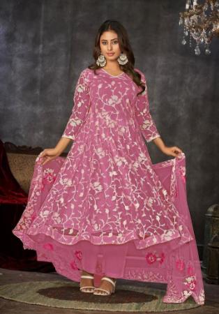 Picture of Alluring Net Pale Violet Red Anarkali Salwar Kameez