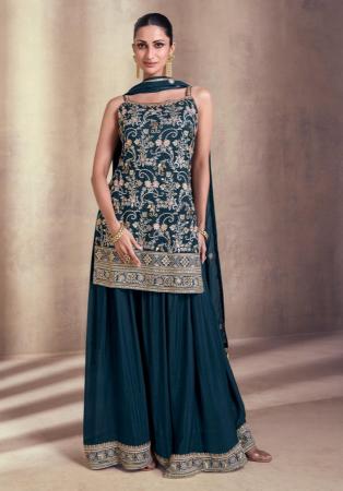 Picture of Georgette Midnight Blue Straight Cut Salwar Kameez