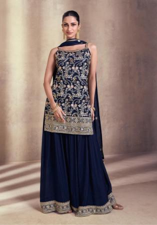 Picture of Georgette Midnight Blue Straight Cut Salwar Kameez