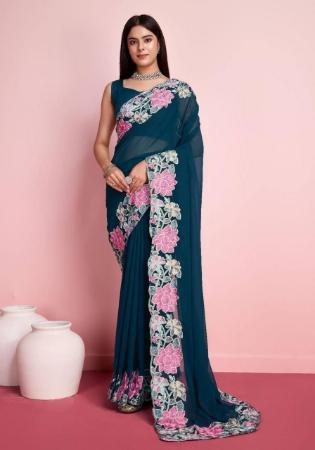 Picture of Superb Georgette Teal Saree