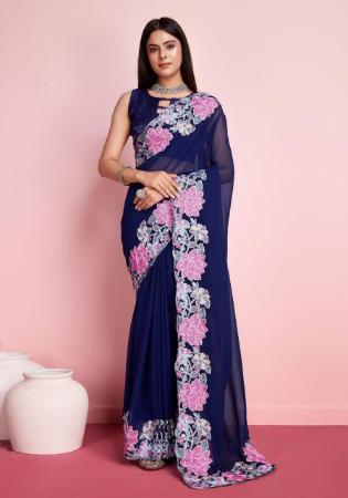 Picture of Lovely Georgette Midnight Blue Saree