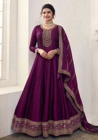 Picture of Georgette & Silk Dark Magenta Anarkali Salwar Kameez