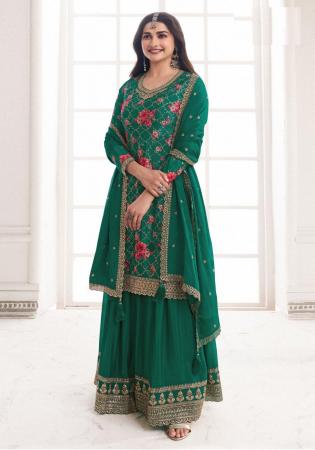 Picture of Chiffon Forest Green Straight Cut Salwar Kameez