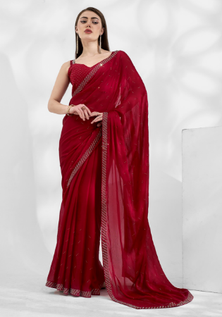 Picture of Grand Chiffon & Georgette Maroon Saree