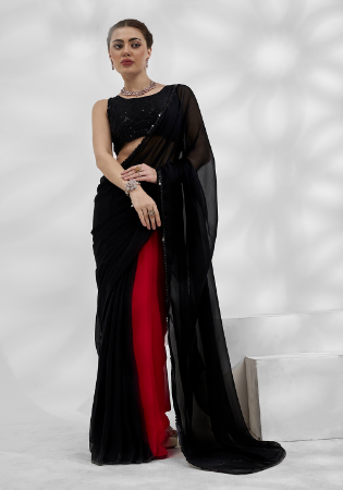 Picture of Bewitching Chiffon & Georgette Black & Maroon Saree