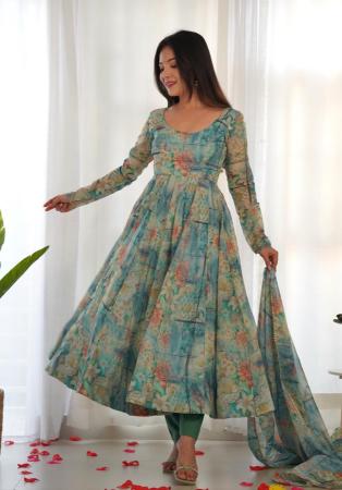 Picture of Alluring Cotton Cadet Blue Readymade Salwar Kameez