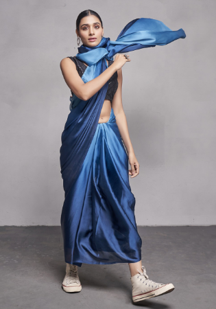 Picture of Resplendent Chiffon & Georgette Steel Blue Saree