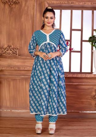 Picture of Excellent Cotton Steel Blue Kurtis & Tunic