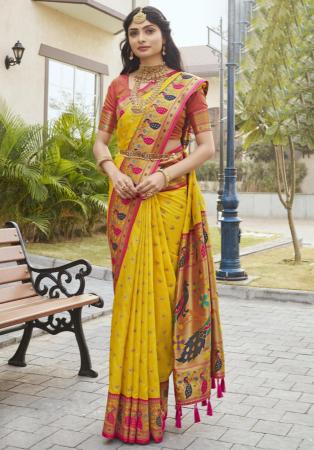 Picture of Pretty Silk Golden Rod Saree