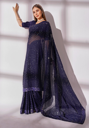 Picture of Sublime Georgette Midnight Blue Saree