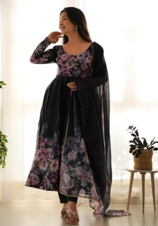 Picture of Cotton & Silk Black Readymade Salwar Kameez