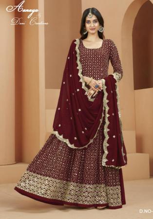 Picture of Georgette Saddle Brown Straight Cut Salwar Kameez