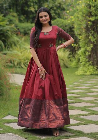 Picture of Good Looking Silk Maroon Readymade Gown