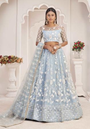 Picture of Statuesque Crepe & Net Light Steel Blue Lehenga Choli