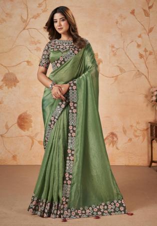 Picture of Shapely Silk Dark Olive Green Saree