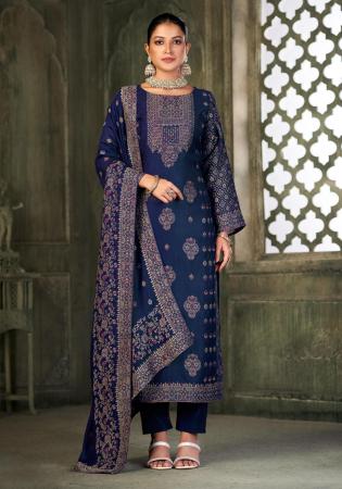 Picture of Magnificent Chiffon Indigo Straight Cut Salwar Kameez