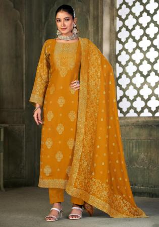 Picture of Chiffon Dark Golden Rod Straight Cut Salwar Kameez