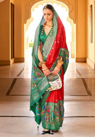 Picture of Enticing Silk Crimson & Sea Green Saree