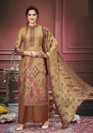 Picture of Chiffon Dark Khaki Straight Cut Salwar Kameez