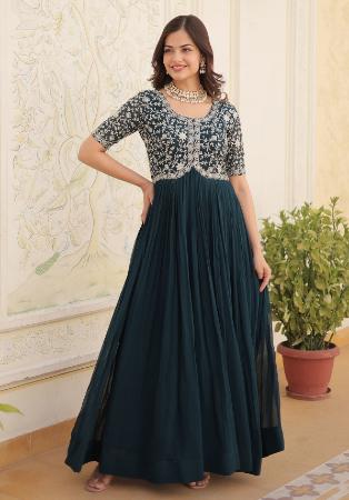 Picture of Delightful Georgette Dark Slate Grey Readymade Gown