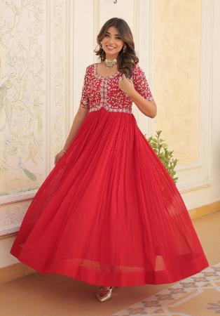 Picture of Fascinating Georgette Fire Brick Readymade Gown