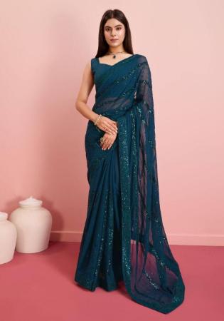 Picture of Enticing Georgette Midnight Blue Saree