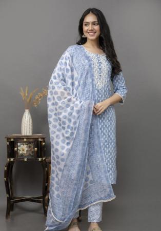 Picture of Cotton Light Slate Grey Readymade Salwar Kameez