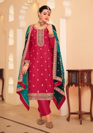 Picture of Stunning Chiffon Crimson Straight Cut Salwar Kameez