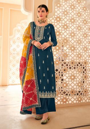 Picture of Chiffon Midnight Blue Straight Cut Salwar Kameez