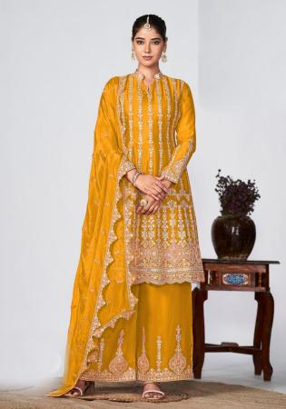 Picture of Exquisite Chiffon Orange Straight Cut Salwar Kameez