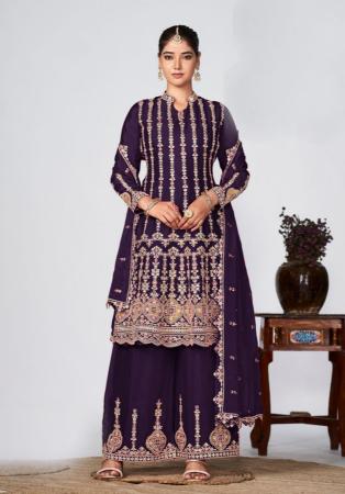 Picture of Chiffon Dark Slate Grey Straight Cut Salwar Kameez