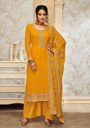 Picture of Beautiful Georgette Orange Straight Cut Salwar Kameez