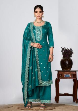 Picture of Fine Chiffon Teal Straight Cut Salwar Kameez