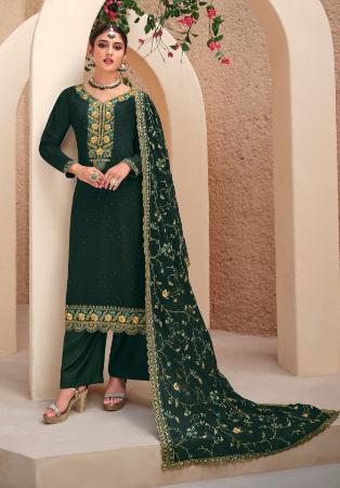 Picture of Georgette Sea Green Straight Cut Salwar Kameez