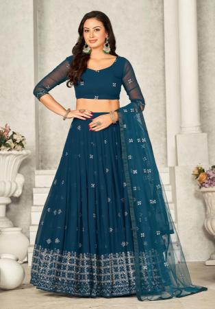 Picture of Georgette & Net Midnight Blue Lehenga Choli