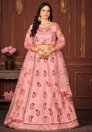 Picture of Excellent Net Dark Salmon Lehenga Choli