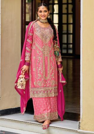 Picture of Chiffon Pale Violet Red Straight Cut Salwar Kameez