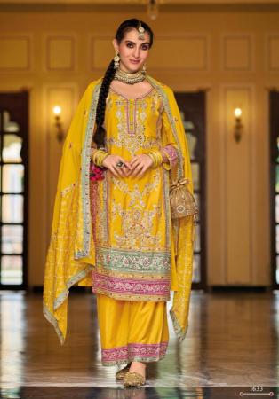 Picture of Chiffon Golden Rod Straight Cut Salwar Kameez